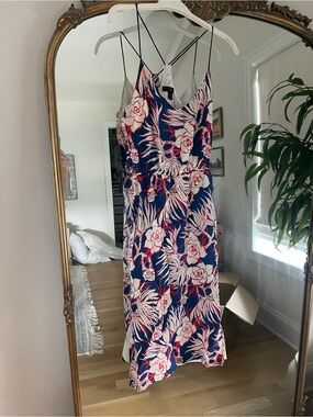 J. Crew red, white, blue, 4th of July midi dress, Sz 0